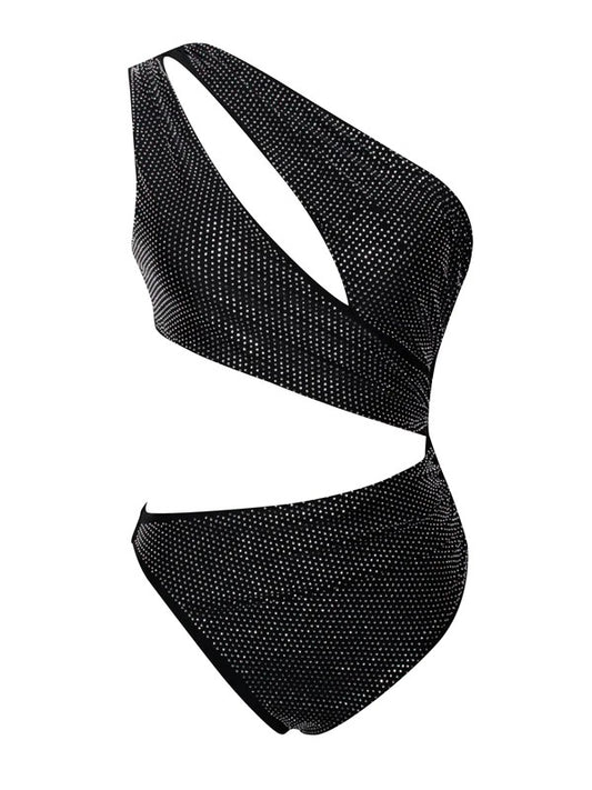 AMPHITRITE- Black Crystal Cutout One-Piece Swimsuit